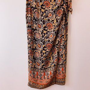 100% Silk Vintage Floral Boho Wrap  Maxi Shirt